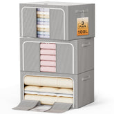 LeArex front view of three-pack showing tidy stack and space savings