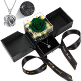 Lebana front view of preserved blackish green rose box showing elegant presentation and lasting beauty