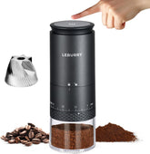 LEBURRY front view of grinder showing slim travel-friendly design and portability benefit