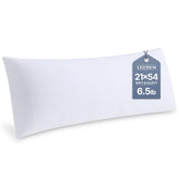 Leeden front view of full body pillow showing clean white cover and stable support