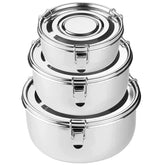 Leepenk front view showing 3-piece stainless steel set and secure latches for long-lasting use