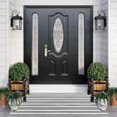 LEEVAN front view black and white striped rug shows curb appeal
