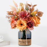 LEFTOVER front view of vase centerpiece showing autumn colors and instant styling benefit