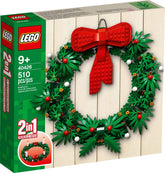 LEGO Iconic wreath front view showing bow and advent doors, perfect for festive display