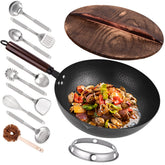 Leidawn wok front packaging displaying pan and wooden lid, highlights complete set benefit