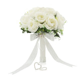 LEIFENY bouquet front view showing ivory roses and leafy balance