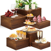 LEIFEOSH front view of six wooden risers showing rustic display benefit
