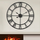 LEIKE front view of large black Roman clock showing dramatic focal point