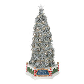 Lemax front view showing full tree, lights, and snowy base for festive impact