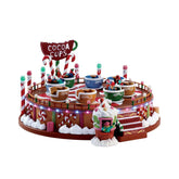 Lemax spinning cocoa cups front view showing lights and colorful design for festive focal point