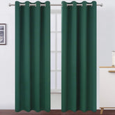 LEMOMO front view of dark green blackout curtain panels showing full set and color benefits