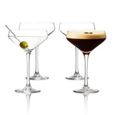 LEMONSODA front view of four Nick & Nora glasses showing elegant presentation