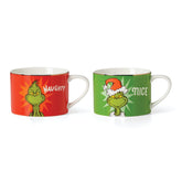 Lenox Merry Grinchmas front view showing both naughty and nice mug designs for festive serving