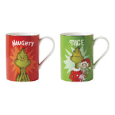 Lenox mug set front view showing naughty and nice Grinch designs for festive serving