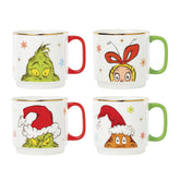 Lenox Merry Grinchmas front view showing four festive mug faces, cheerful holiday display benefit