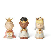 Lenox Peanuts front view of three kings figurines highlighting gold accents and charm