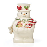 Lenox snowman cookie jar front view showing festive silhouette and storage benefit