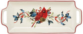 Lenox tray front view showing winter cardinal motif and elegant ivory finish