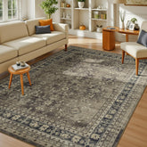 Lessymo front view vintage brown area rug showing classic look and cozy warmth