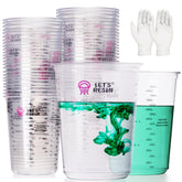 LET'S RESIN front view of 32 oz cup pack showing count and gloves, improves workspace efficiency
