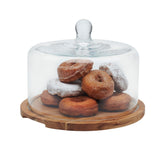 Libbey front view of acacia wood cake stand showing elegant display benefit
