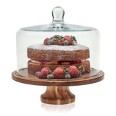 Libbey acacia wood cake stand front view showing elegant display and easy serving