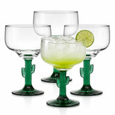 Libbey cactus margarita glass front view showing clear bowl and green stem for festive serving