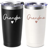 Lifecapido front view of Grandma and Grandpa tumbler set showing gift-ready design and durability
