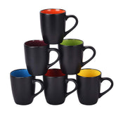 Lifecapido front view of six matte black mugs showing minimalist design and versatility