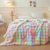 LIFEREVO rainbow throw front view showing plush faux rabbit fur for cozy style