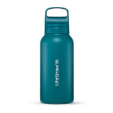 LifeStraw bottle front view showing Laguna Teal finish and durable steel
