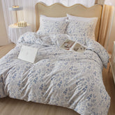 LifeTB comforter front view showing blue floral pattern and cozy appeal