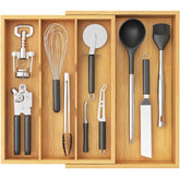 Lifewit front view of bamboo utensil organizer showcasing neat compartments and space saving
