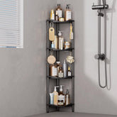 Lifewit front view of black 4-tier corner caddy showing organized toiletries and space-saving benefit