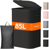 Lifewit front view of tall 85L hamper showing compact profile and lid benefit