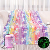 LIFEYJ blanket front view showing rainbow unicorn design and cozy plush feel
