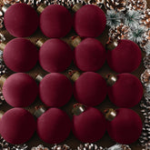 Liliful burgundy front packaging showing 15 plush-looking ornaments for cohesive decorating