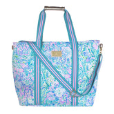 Lilly Pulitzer front view of cooler tote showing print and capacity benefit
