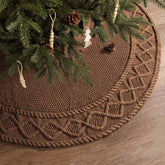 LimBridge front view of tan 36 inch tree skirt hides stand and adds rustic charm
