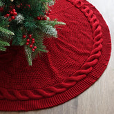 LimBridge front view of wine red tree skirt showing full circular shape and cozy look