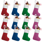 LinaGarten front view of 12-pack mini stockings showing set and colors, ready to decorate