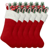 LinaGarten front view of six red stockings showing matching set and instant cohesive decor