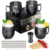 LINALL front view of four gunmetal mugs showing polished finish and capacity benefit