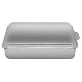 Lindy's front view covered pan showing secure lid and transport benefit