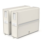 LINENMATE front view of ivory storage container shows neat stack benefit