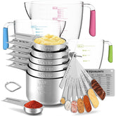 Lingsheng front view of full 20-piece set showing organized cups and spoons, ideal for kitchen readiness