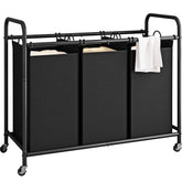 LINZINAR front view of full three-section laundry sorter showing organized convenience