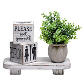 Liswit front view of three wooden blocks and tray showing farmhouse charm and humor