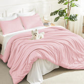 Litanika front view full bed showing pink comforter and neat styling for instant room refresh