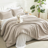 Litanika front view of comforter on bed showing clean boho color and polished look